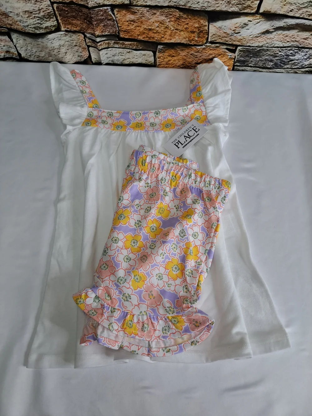 The Children's Place White & Floral Girls Tank Top with Floral Shorts